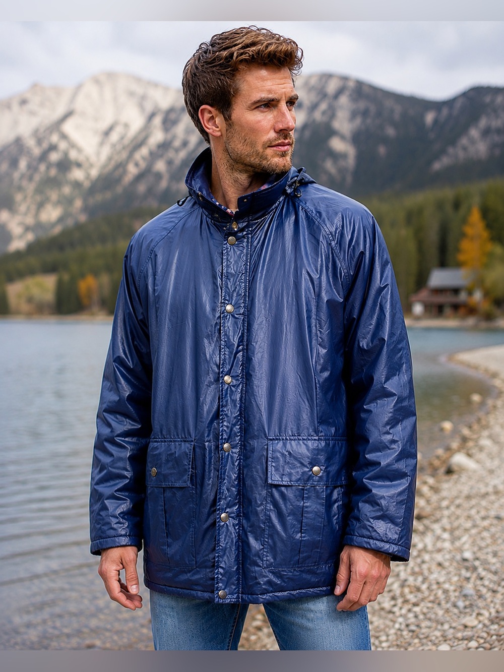 Duck Bay Vintage Waterproof Rain Jacket Flannel Lined Navy Men’s L